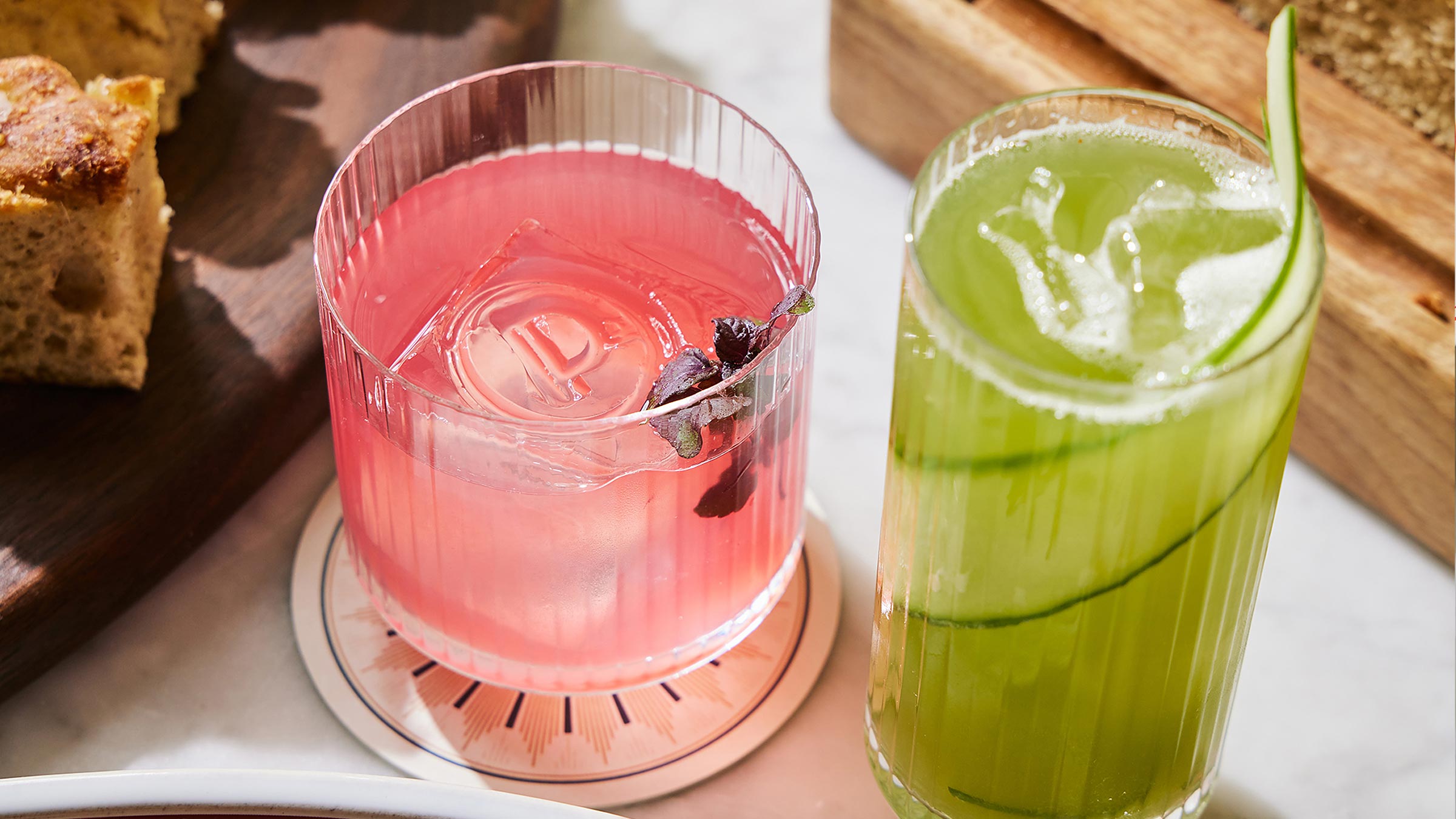 Overhead view of cocktails at La Padrona